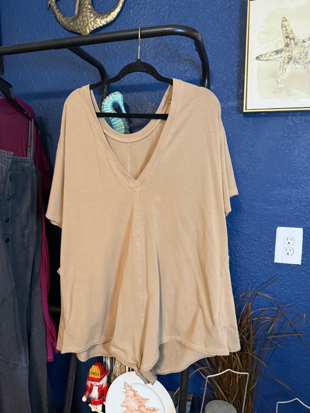Relaxed V-Neck Women's Romper in Beige